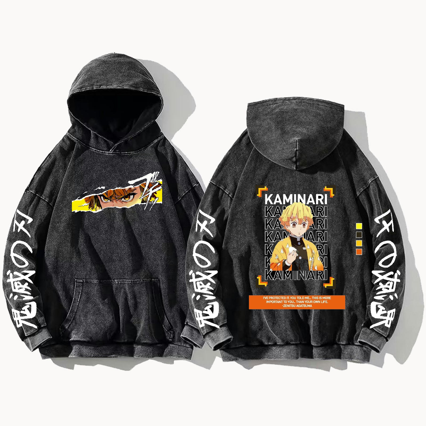 Anime Demon slayer nezuko tanjiro Oversize Hoodie Washed gray 14