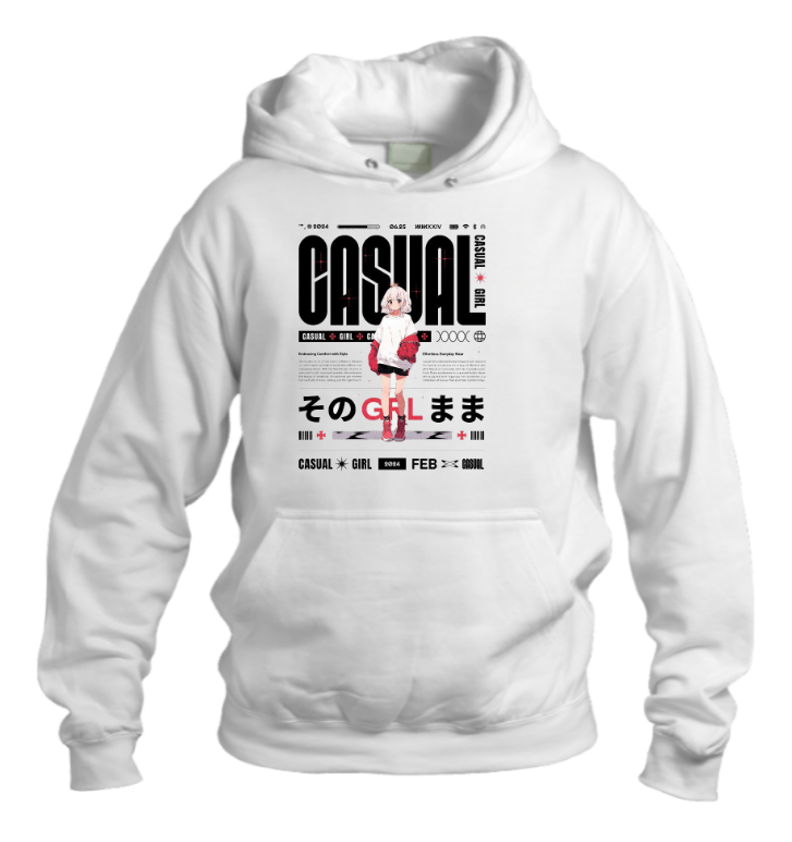 RANDOM ANIME GIRL Oversize Hoodie White 14