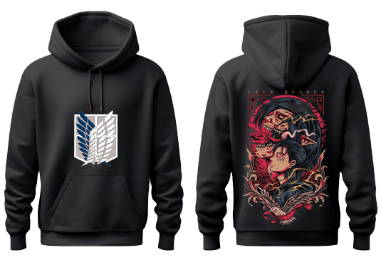 Anime Attack on titan shingeki no kyojin eren levi mikasa Aot Black Oversize HOODIE back 14