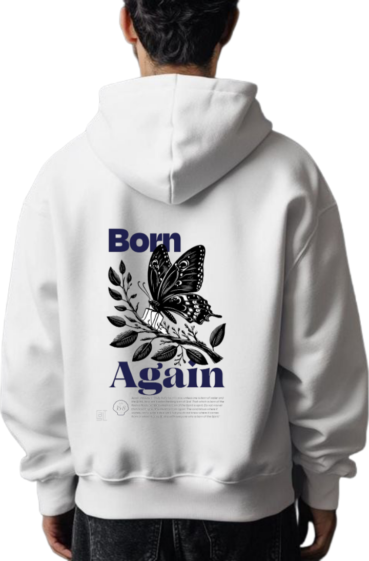 Born Again Over Size hoodie White Back 61