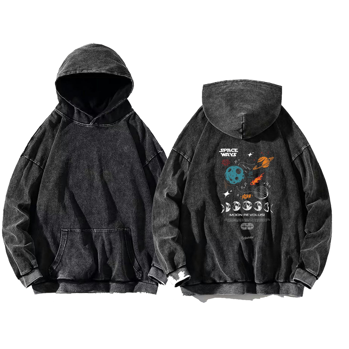 SPACE WAYS Back text oversize hoodie Washed back 15