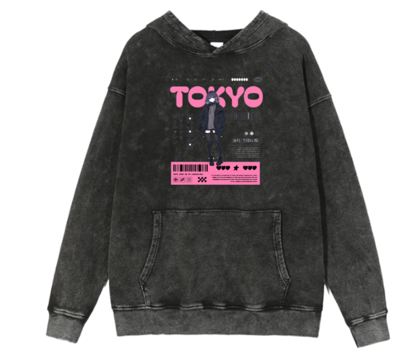 RANDOM ANIME GIRL Oversize Hoodie Washed gray 15