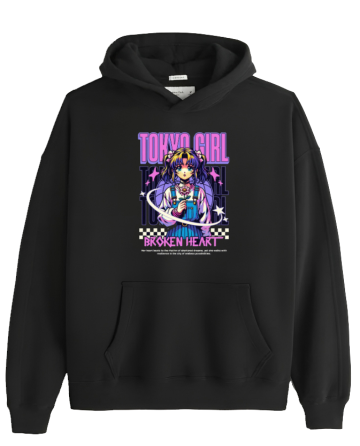 RANDOM ANIME GIRL Oversize Hoodie Black 15