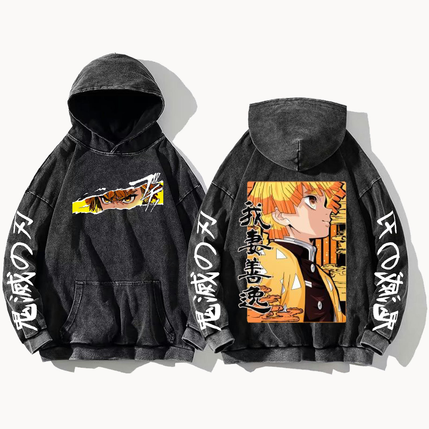 Anime Demon slayer nezuko tanjiro Oversize Hoodie Washed gray 15