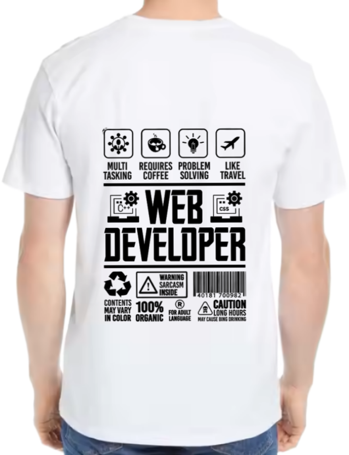 Web Developer Back text One Size t- shirt White Back 15