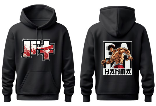 Anime baki oversize hoodie Black Back 24