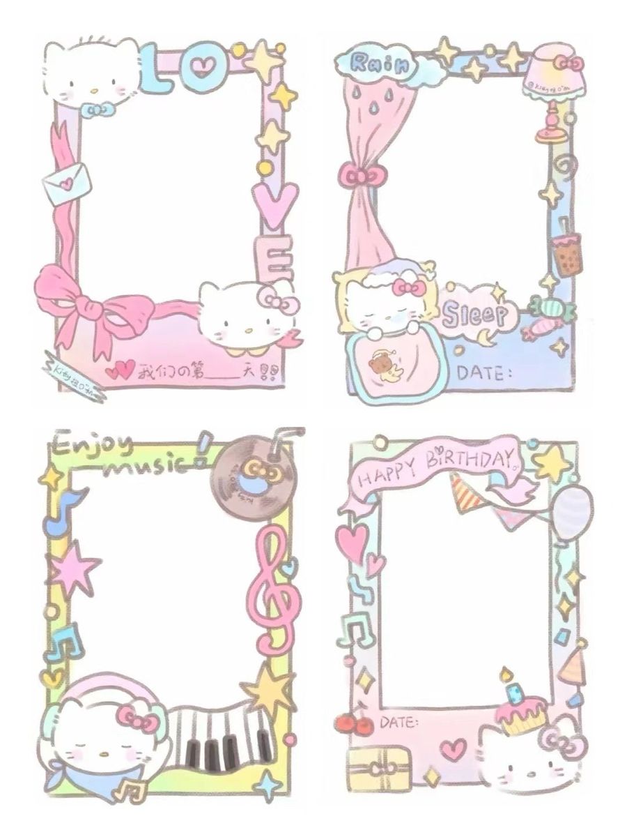 Kawaii Photo Frame Stickers Pack - Cute Sanrio Hello Kitty, Aesthetic Memo, Journal, and Pastel Vinyl Decals for Water Bottles, Laptops, Scrapbook, and Phone