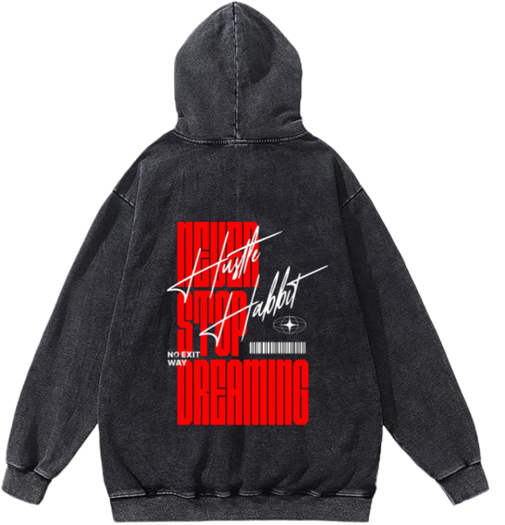 Never Stop Dreaming Over Size hoodie Washed Back 16