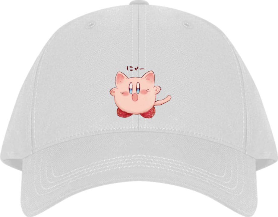 Cute Anime Kirby Baseball Cap, Kawaii Pink Character White Dad Hat, Adjustable Y2K Streetwear Sun Cap for Women and Men 16