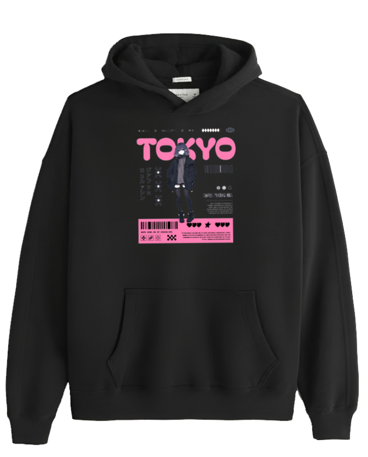 RANDOM ANIME GIRL Oversize Hoodie Black 16