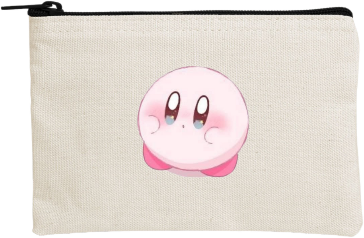 Kawaii Cute Kirby Canvas Makeup Pouch, Aesthetic Pink Anime Character Small Zipper Makeup Bag, Pencil Case, Travel Toiletry Pouch for Women and Girls 15