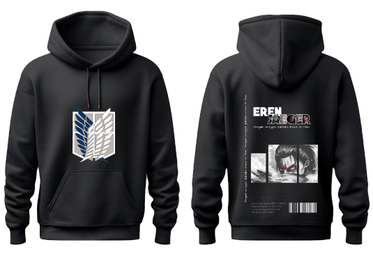 Anime Attack on titan shingeki no kyojin eren levi mikasa Aot Black Oversize HOODIE back 16