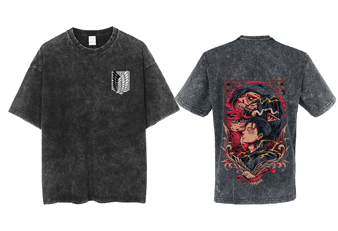 Anime Attack on titan shingeki no kyojin eren levi mikasa Aot Oversize t- shirt Washd acid back 16