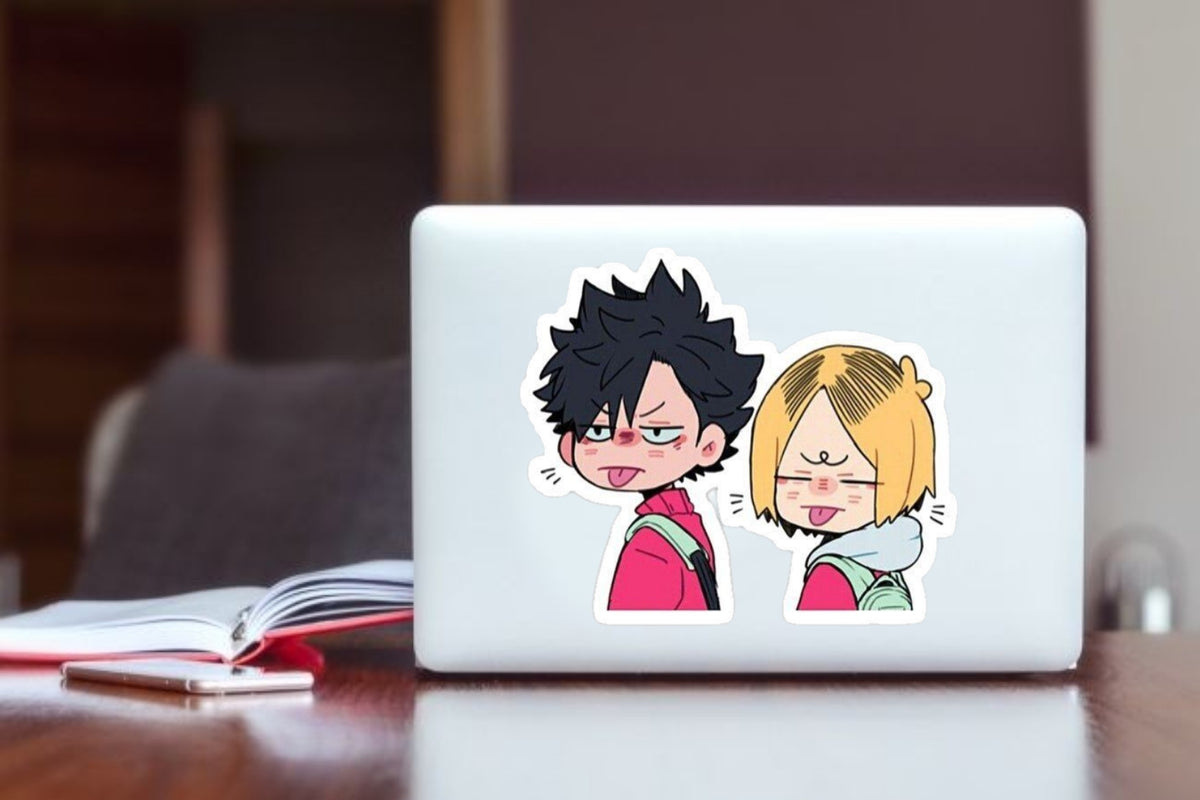 "Haikyuu Kuroo and Kenma Anime Sticker, Waterproof Vinyl Cute Decal for Laptop, Water Bottle, Hydro Flask, Skateboard, Luggage, Kawaii Volleyball Anime Merchandise Gifts"