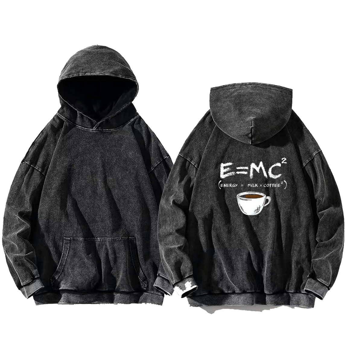 ENERGY = MILK $\times$ COFFEE$ Back text oversize hoodie Washed back 17