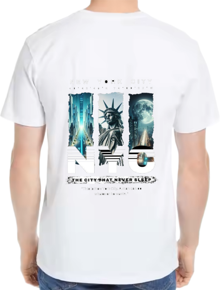 THE CITY THAT NEVER SLEEP t- shirt Over Size White Back 17