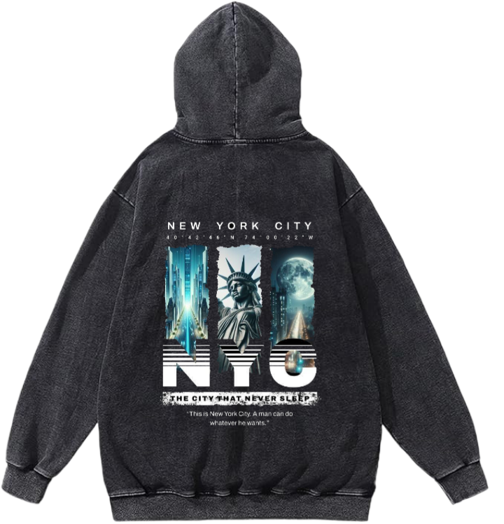THE CITY THAT NEVER SLEEP Over Size hoodie Washed Back 17