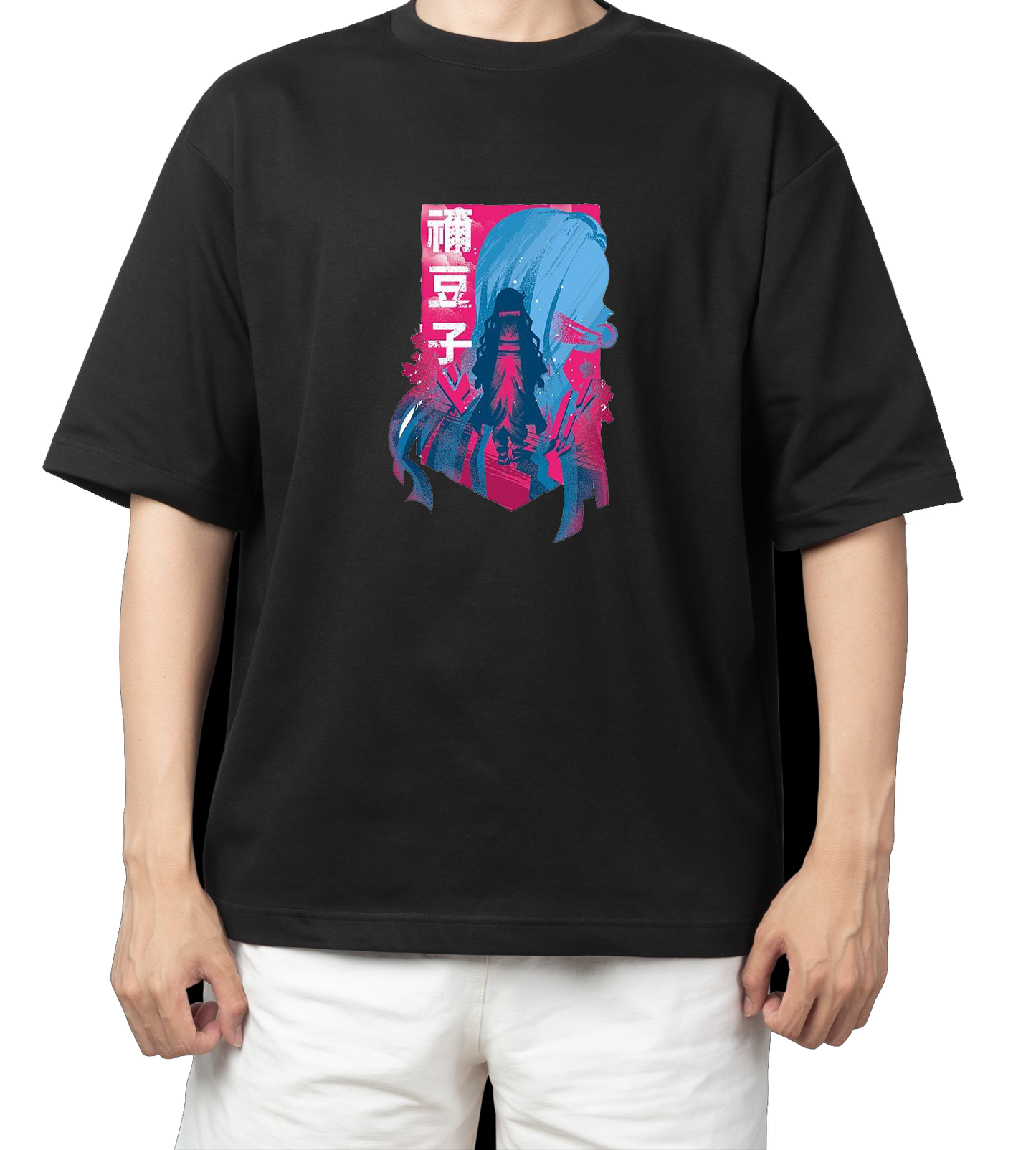 Anime Demon slayer nezuko tanjiro t- shirt Oversize Black 16
