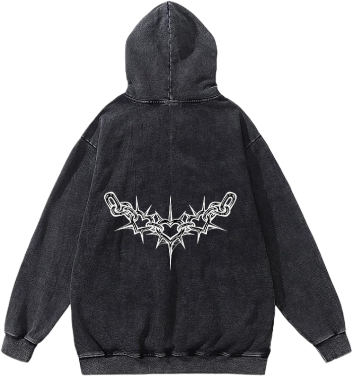 Goth Oversize Hoodie Washed gray Back 17