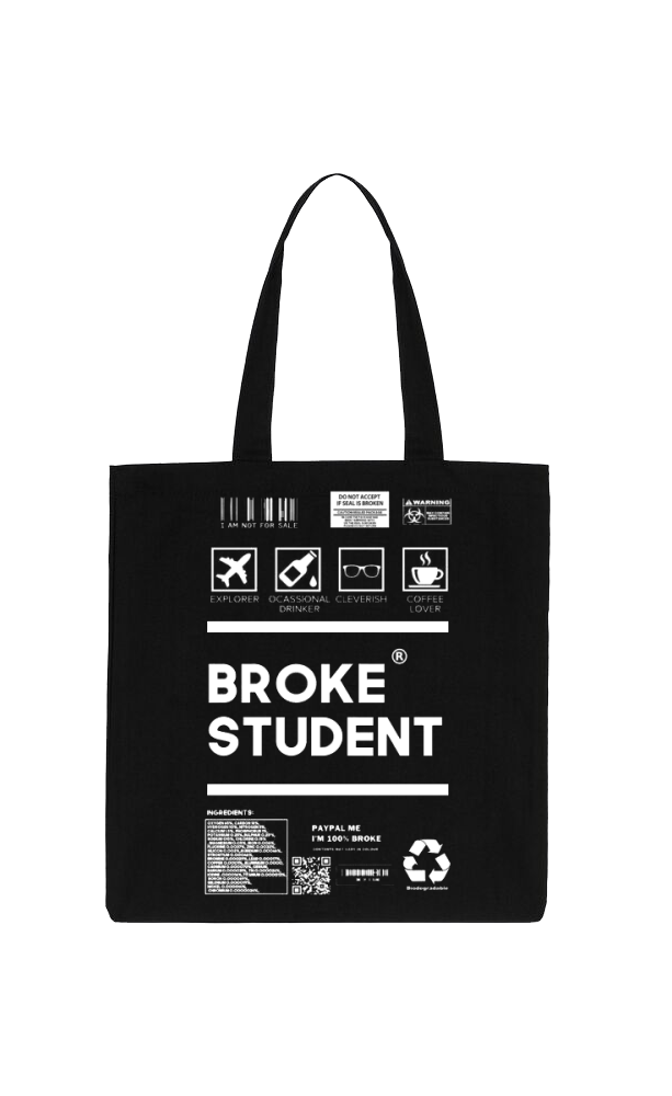 BROKE STUDENT Back text tote bag Black 14