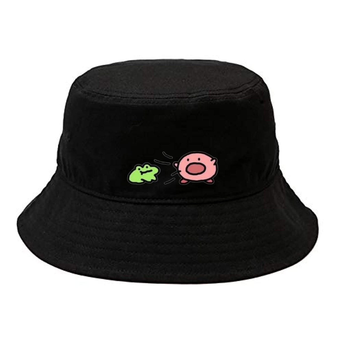 Cute Anime Kirby Bucket Hat, Kawaii Pink Character Black Sun Fisherman Cap, Y2K Streetwear Summer Beach Hat for Women and Men 17