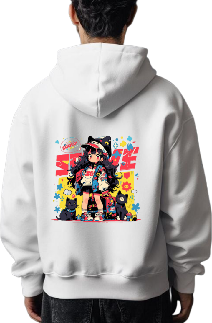 Pop Anime Style Over Size hoodie White Back 17