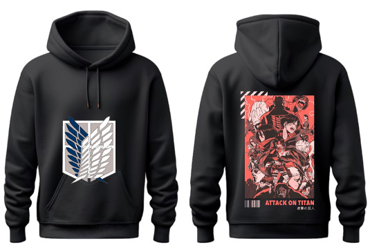 Anime Attack on titan shingeki no kyojin eren levi mikasa Aot Black Oversize HOODIE back 17