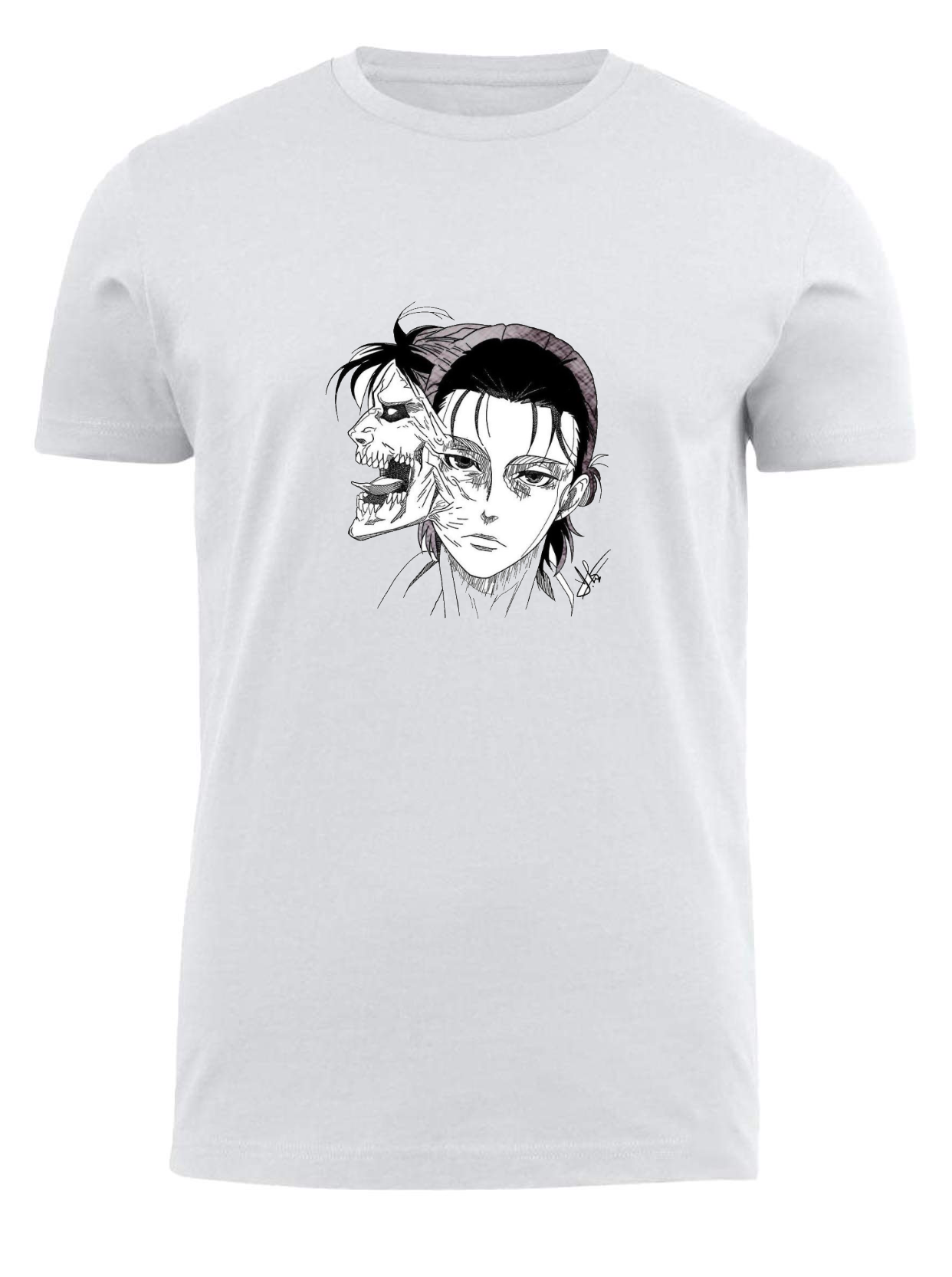 Anime Attack on titan shingeki no kyojin eren levi mikasa Aot white fit t- shirt 17