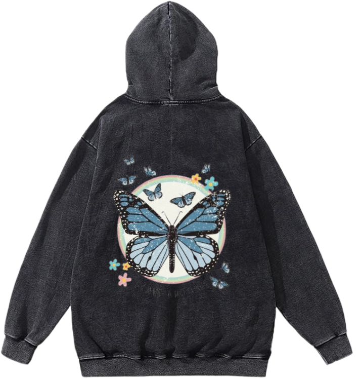 butterflies Oversize Hoodie Washed gray Back 18