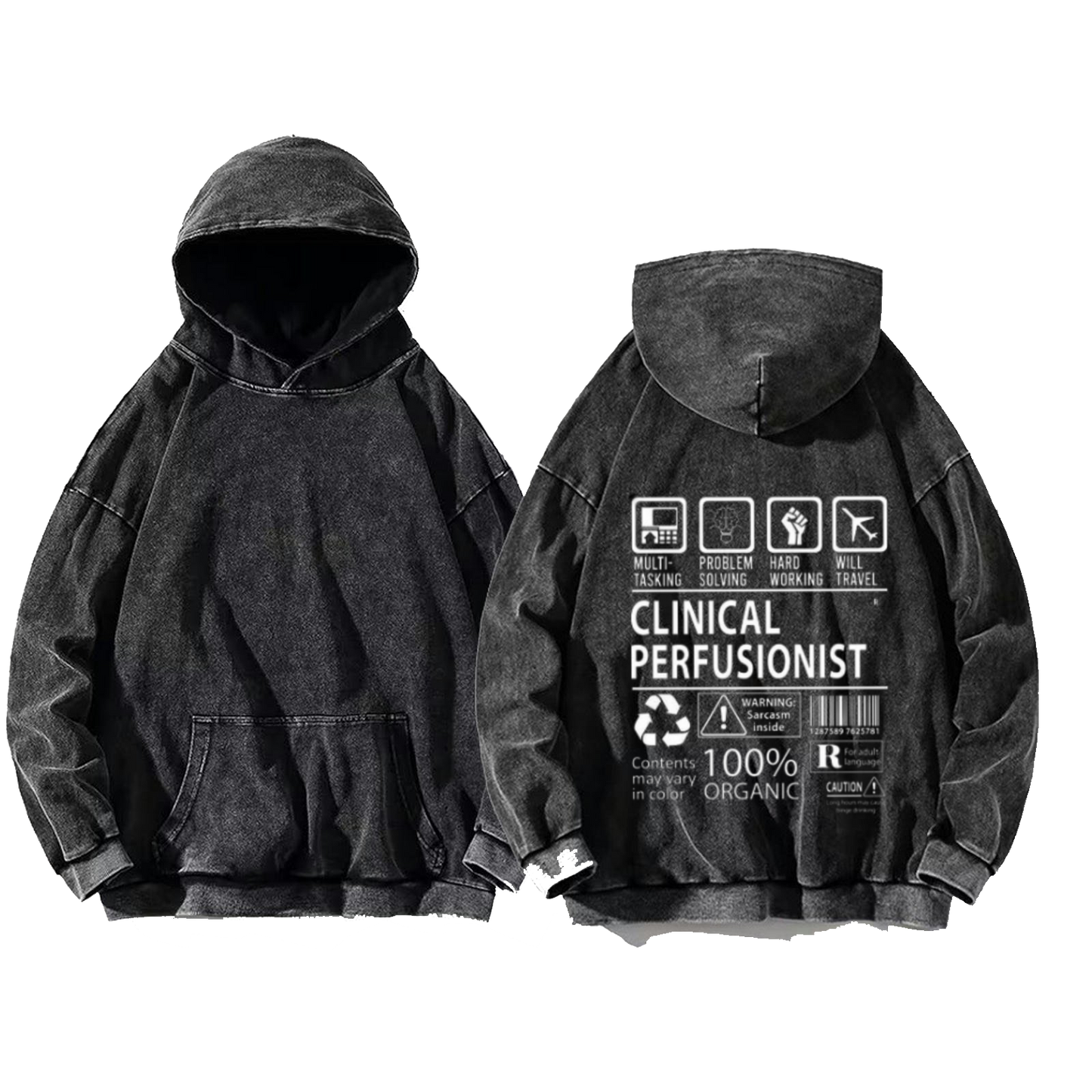 CLINICAL PERFUSIONIST oversize hoodie Washed back 121