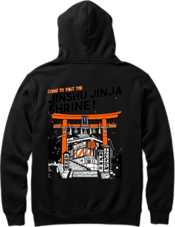 COME TO VISIT THE JINSHU JINJA SHRINE! Over Size hoodie Black Back 99