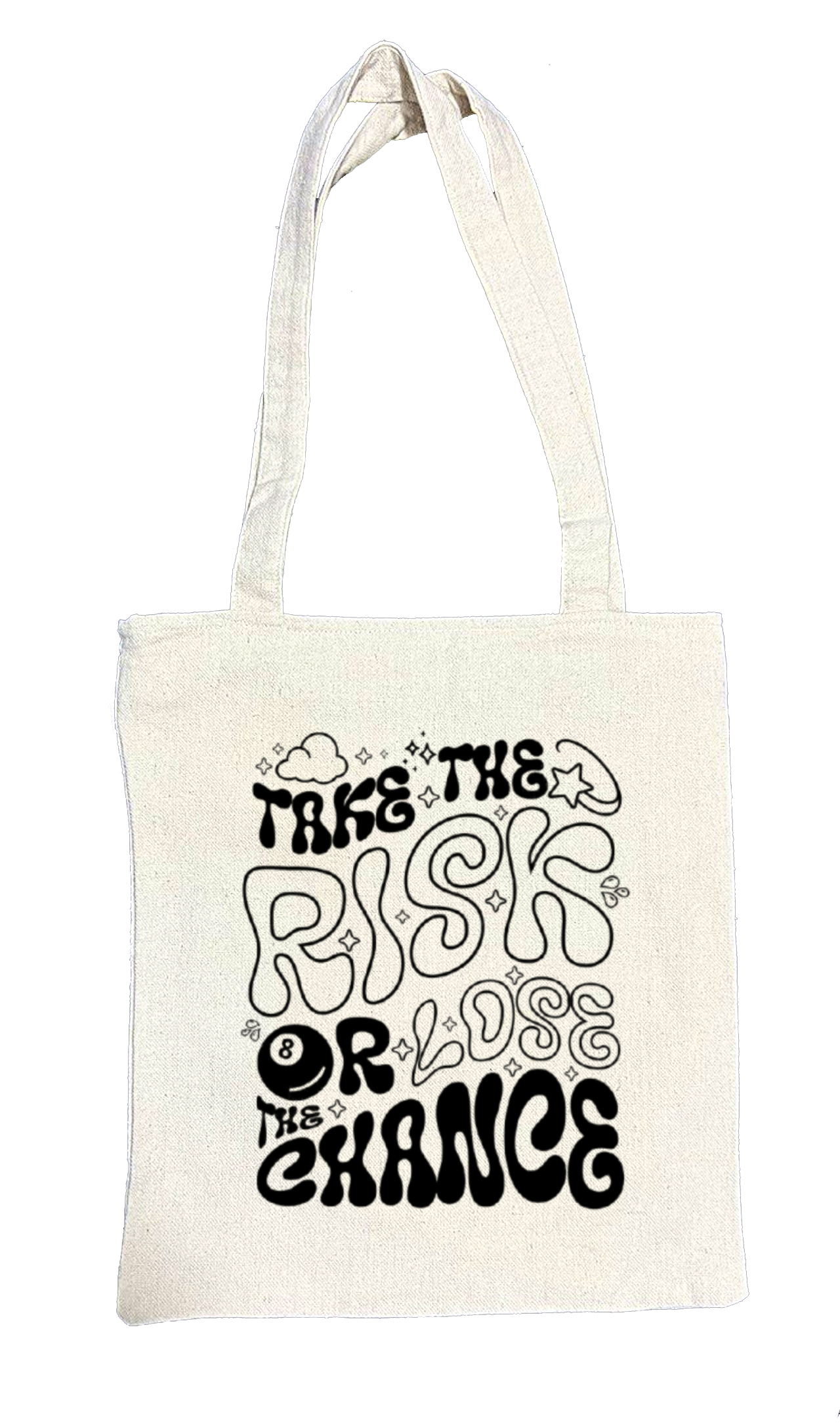 RISK Back text tote bag beige 18