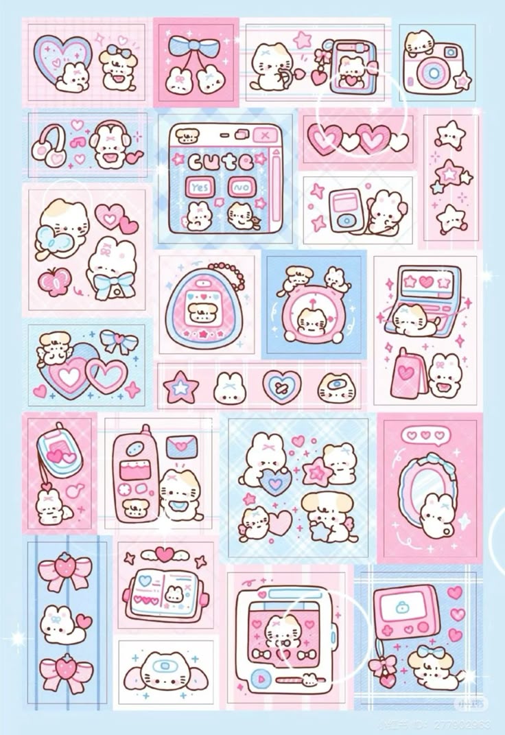 Kawaii Aesthetic Deco Stickers Sheet, Cute Pastel Pink and Blue Stickers Pack for Journaling, Scrapbooking, Water Bottles, Laptop, and Planner Decals