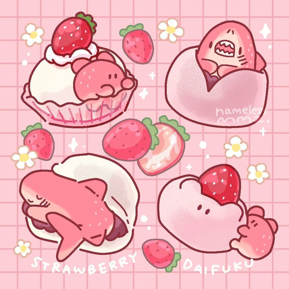 Kawaii Strawberry Daifuku Stickers Pack, Cute Pink Aesthetic Food and Animal Stickers for Journaling, Scrapbooking, Water Bottles, Laptop, and Planner Decals