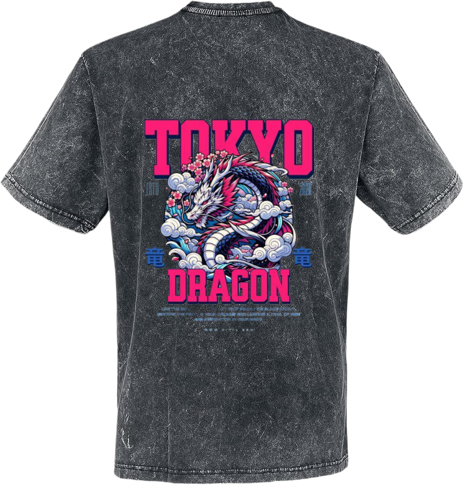 TOKYO DRAGON t- shirt Over Size Washed Back 39