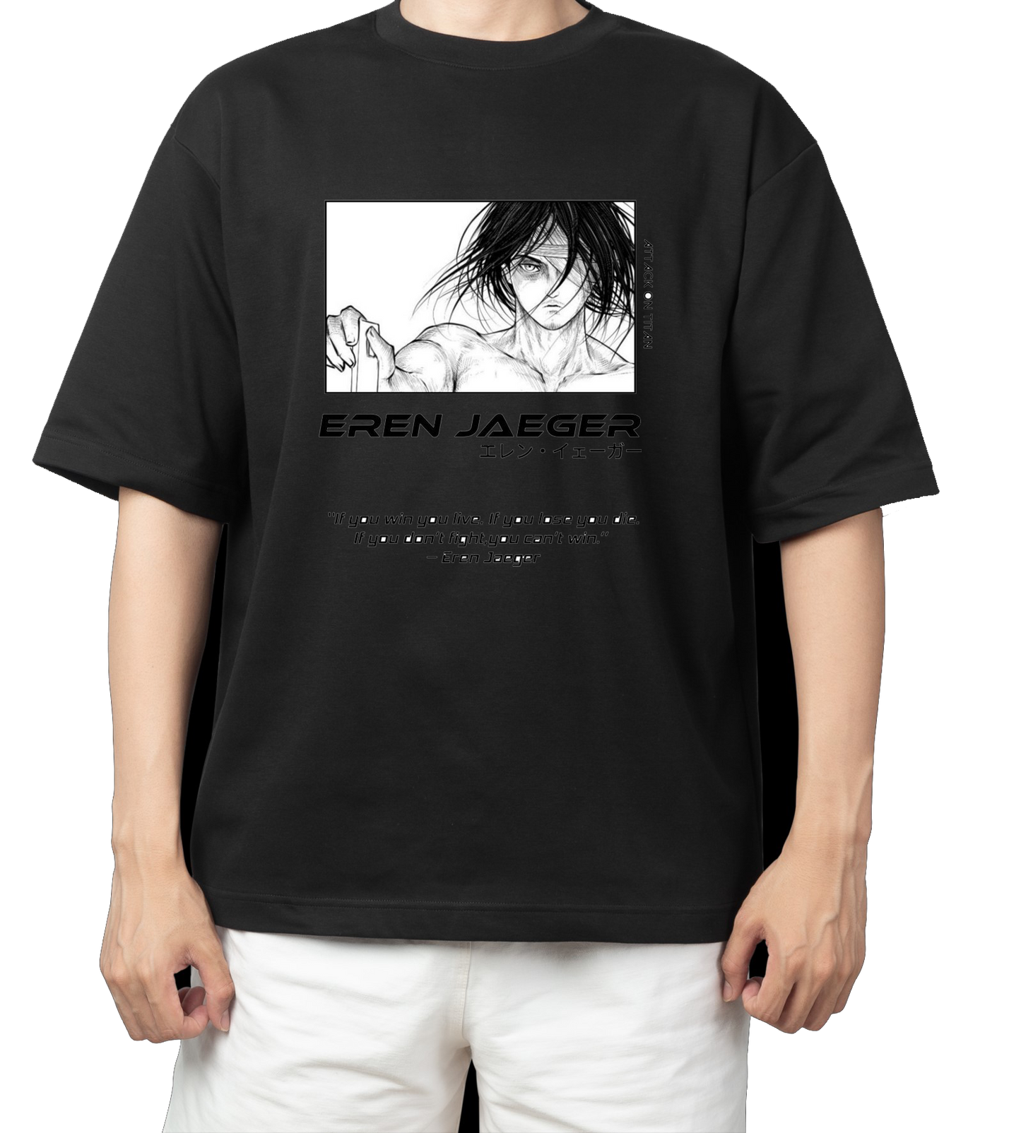 Anime Attack on titan shingeki no kyojin eren levi mikasa Aot black Oversize t- shirt 19
