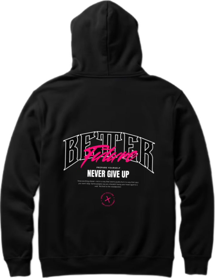 Never Give Up Over Size hoodie Black Back 57