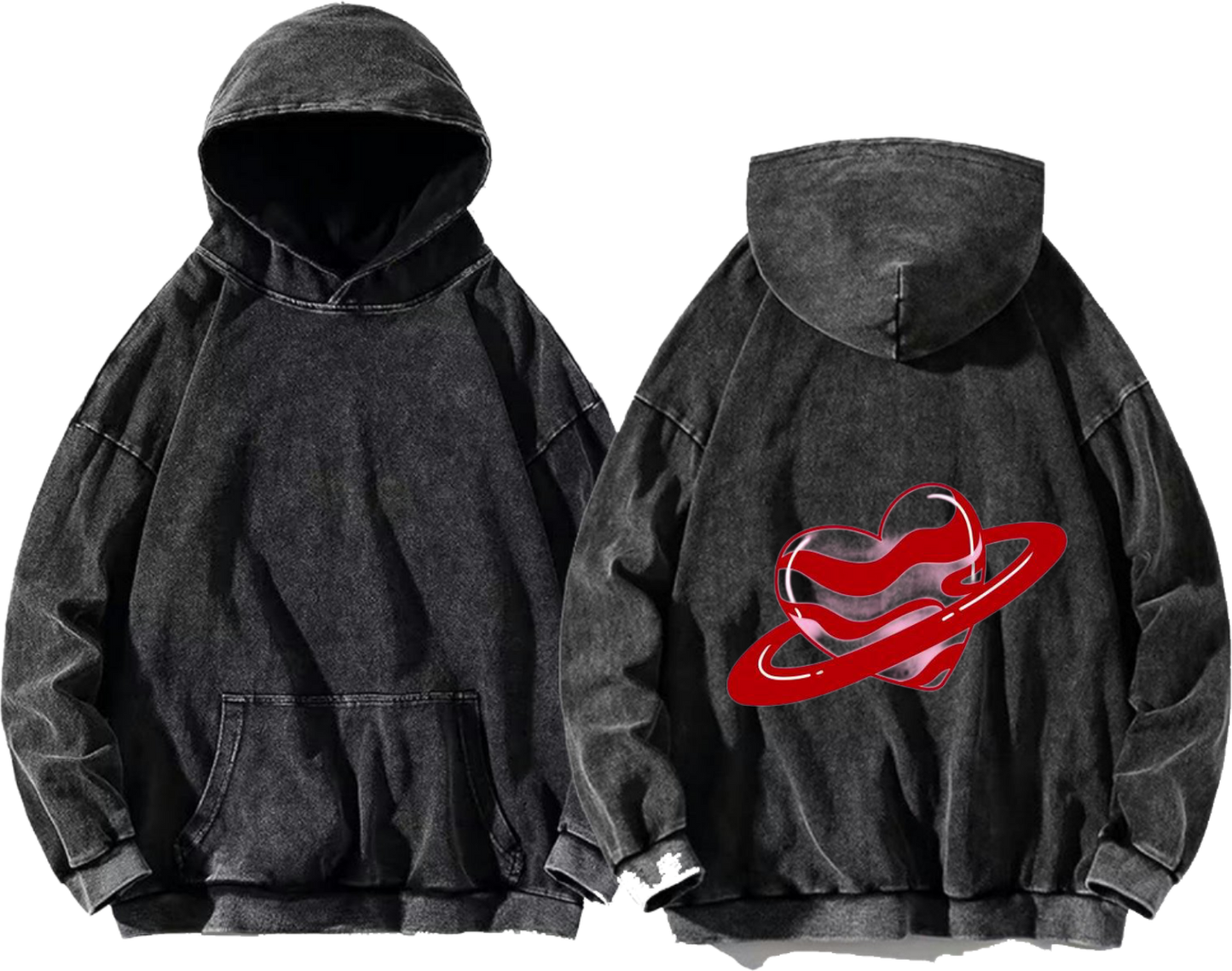 Red heart One Size hoodie Washed Back 19