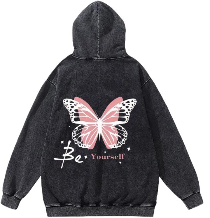 butterflies Oversize Hoodie Washed gray Back 19