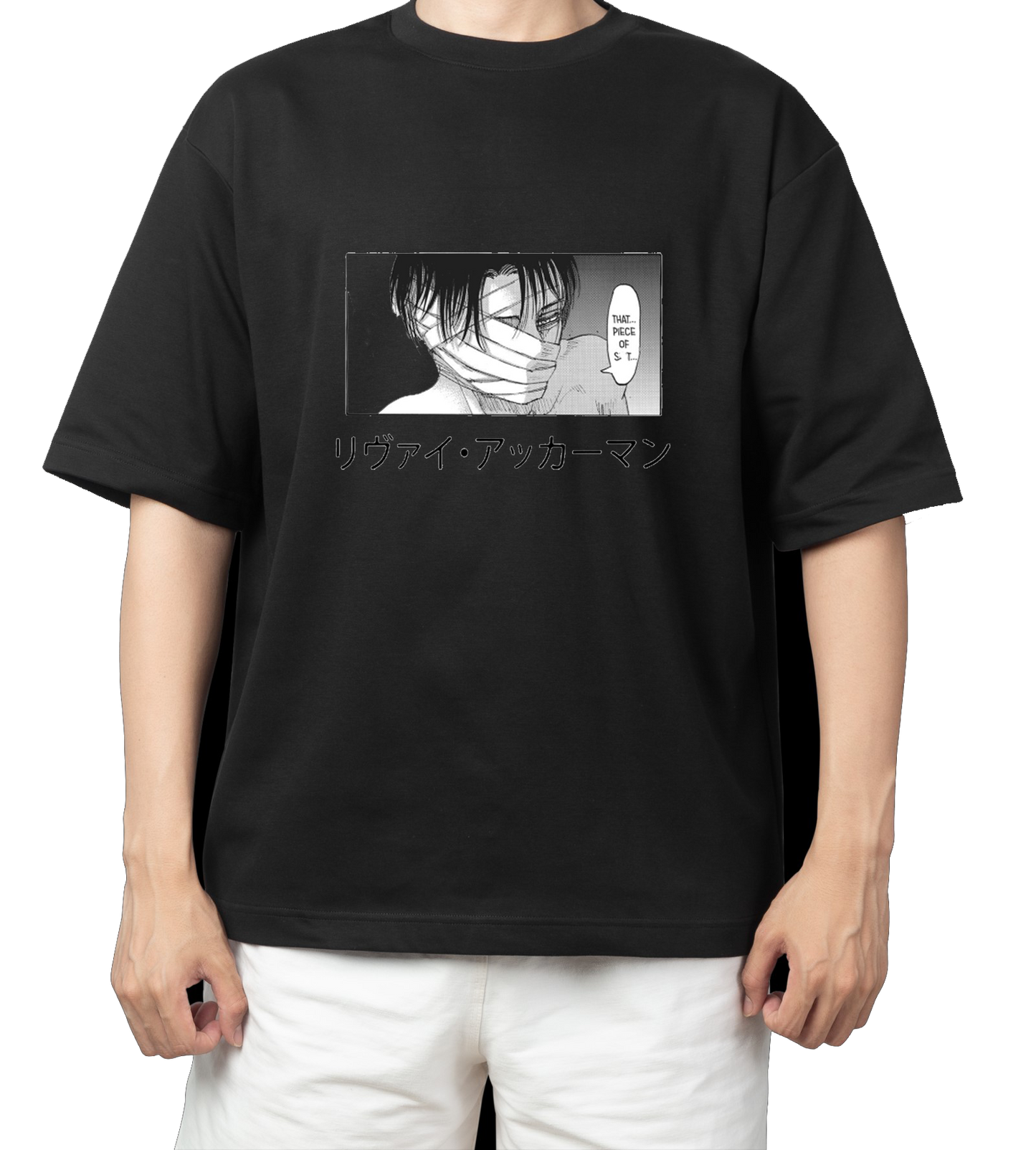Anime Attack on titan shingeki no kyojin eren levi mikasa Aot black Oversize t- shirt 1