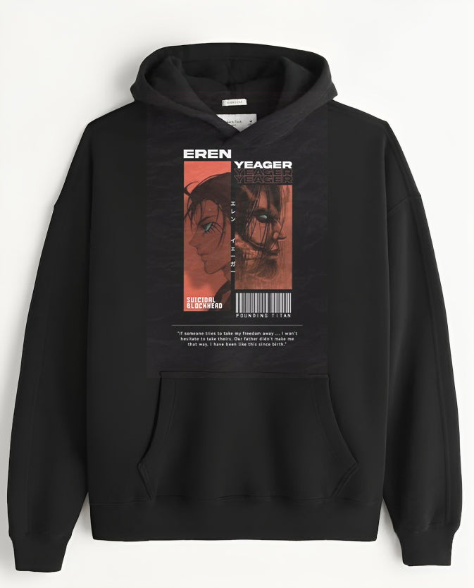 Anime Attack on titan shingeki no kyojin eren levi mikasa Aot black Oversize HOODIE 36