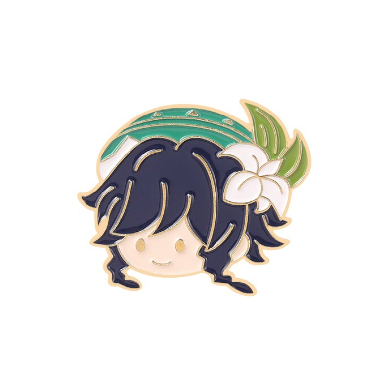 Genshin Impact Venti Funny Cute Chibi Metal Enamel Pin Badge