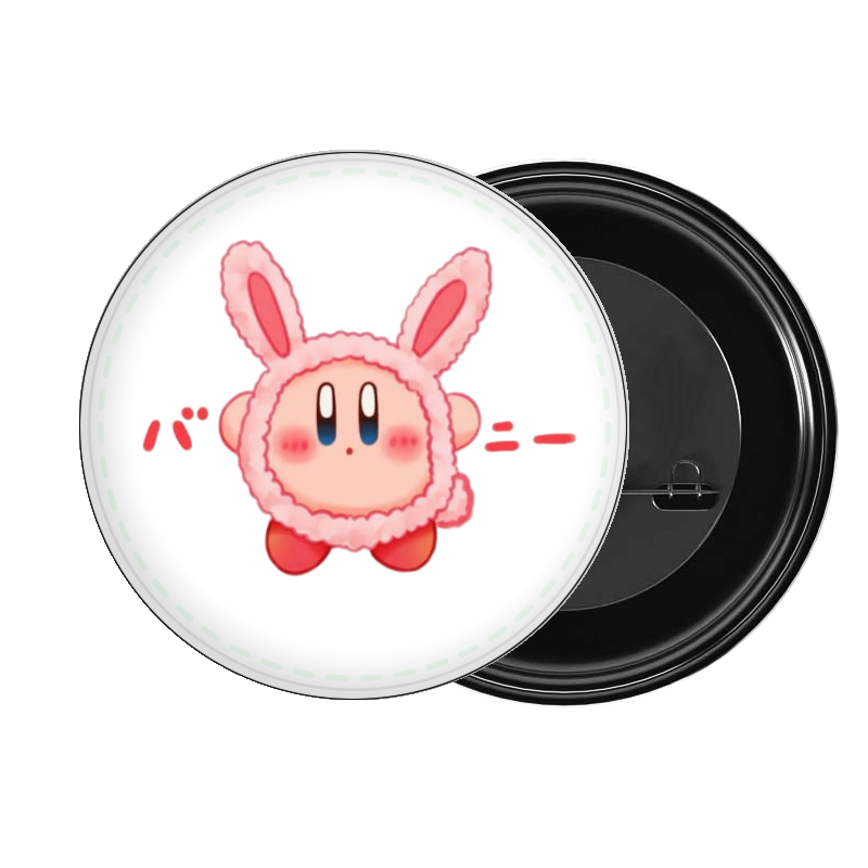Cute Anime Kirby Bunny Pin Button – Kawaii Pink Rabbit Costume Metal Badge, Aesthetic Backpack & Jacket Accessories, Perfect Gift for Gamers and Anime Fans