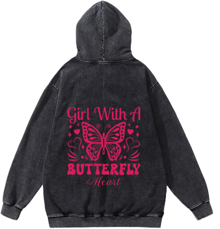 butterflies Oversize Hoodie Washed gray Back 1