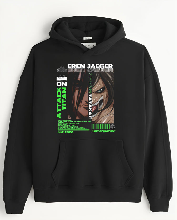 Anime Attack on titan shingeki no kyojin eren levi mikasa Aot black Oversize HOODIE 15