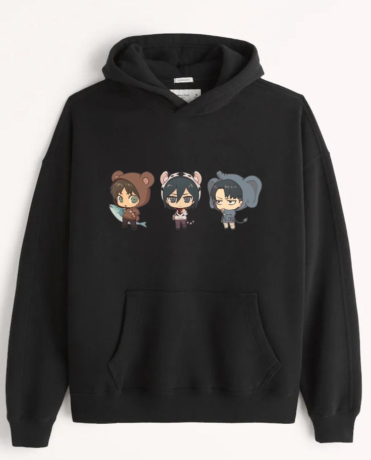 Anime Attack on titan shingeki no kyojin eren levi mikasa Aot black Oversize HOODIE 16
