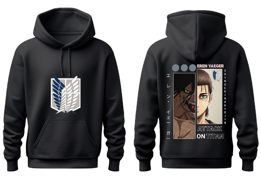 Anime Attack on titan shingeki no kyojin eren levi mikasa Aot Black Oversize HOODIE back 1