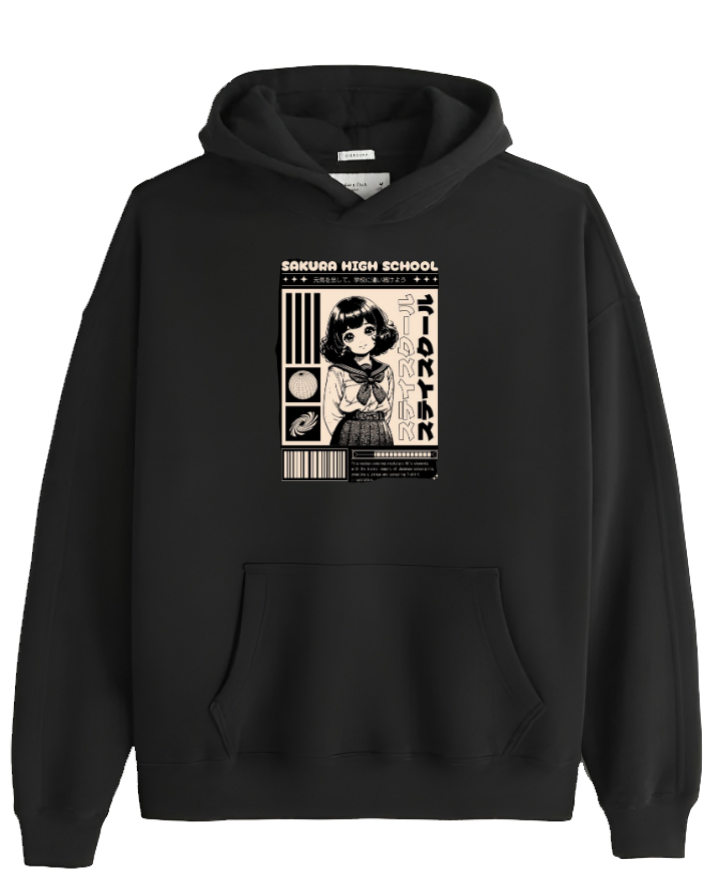 RANDOM ANIME GIRL Oversize Hoodie Black 1