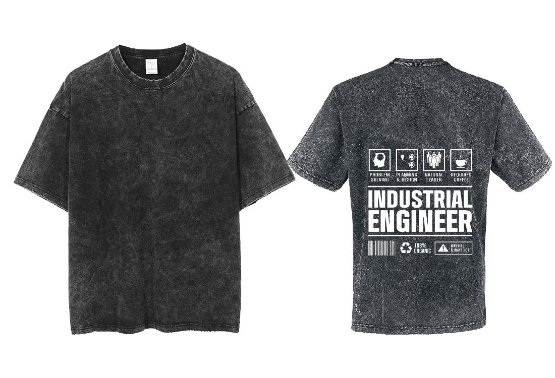 INDUSTRIAL ENGINEER Back text One Size t- shirt Washed Back 1