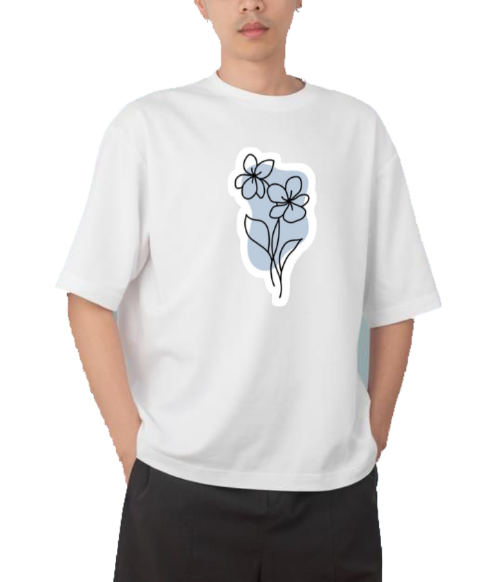 Flower Line Art t- shirt Over Size White 1